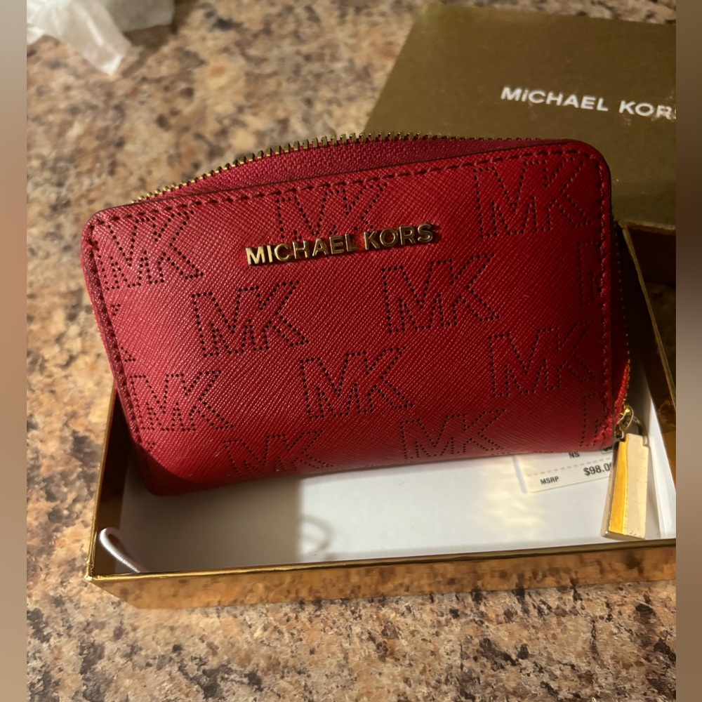 Used Michael kors crimson small leather wallet